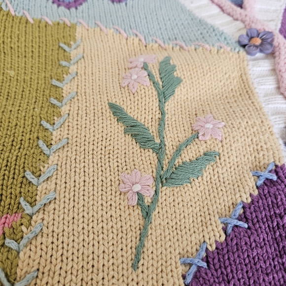 NWT Vtg Storybook Knits Butterfly & Floral Patchwork Sweater Cardigan Size L 90s - Picture 11 of 16